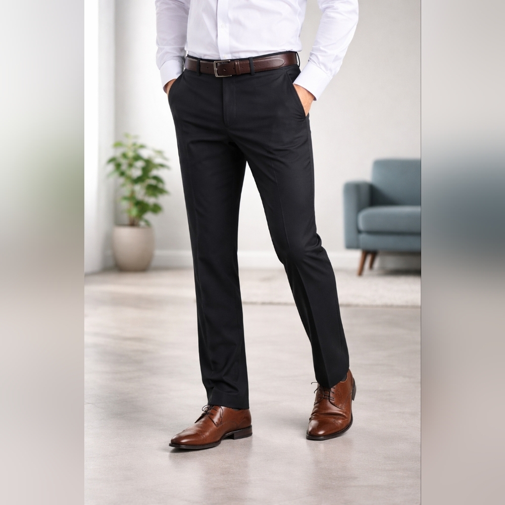 &Collar Black Performance Dress Pants Mens XL 4-Way Stretch Comfort Office Slack